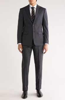 Calvin Klein Charcoal Bird's Eye Slim Fit Wool Blend Suit
