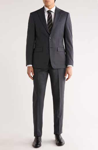 Calvin Klein Charcoal Bird's Eye Slim Fit Wool Blend Suit