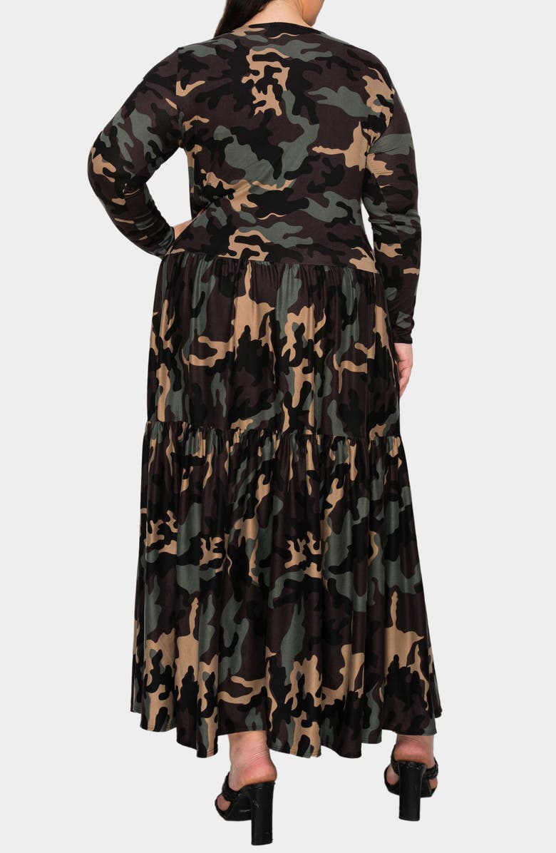 L I V D Silvestra Camo Long Sleeve Maxi Dress, Alternate, color, Khaki Charcoal