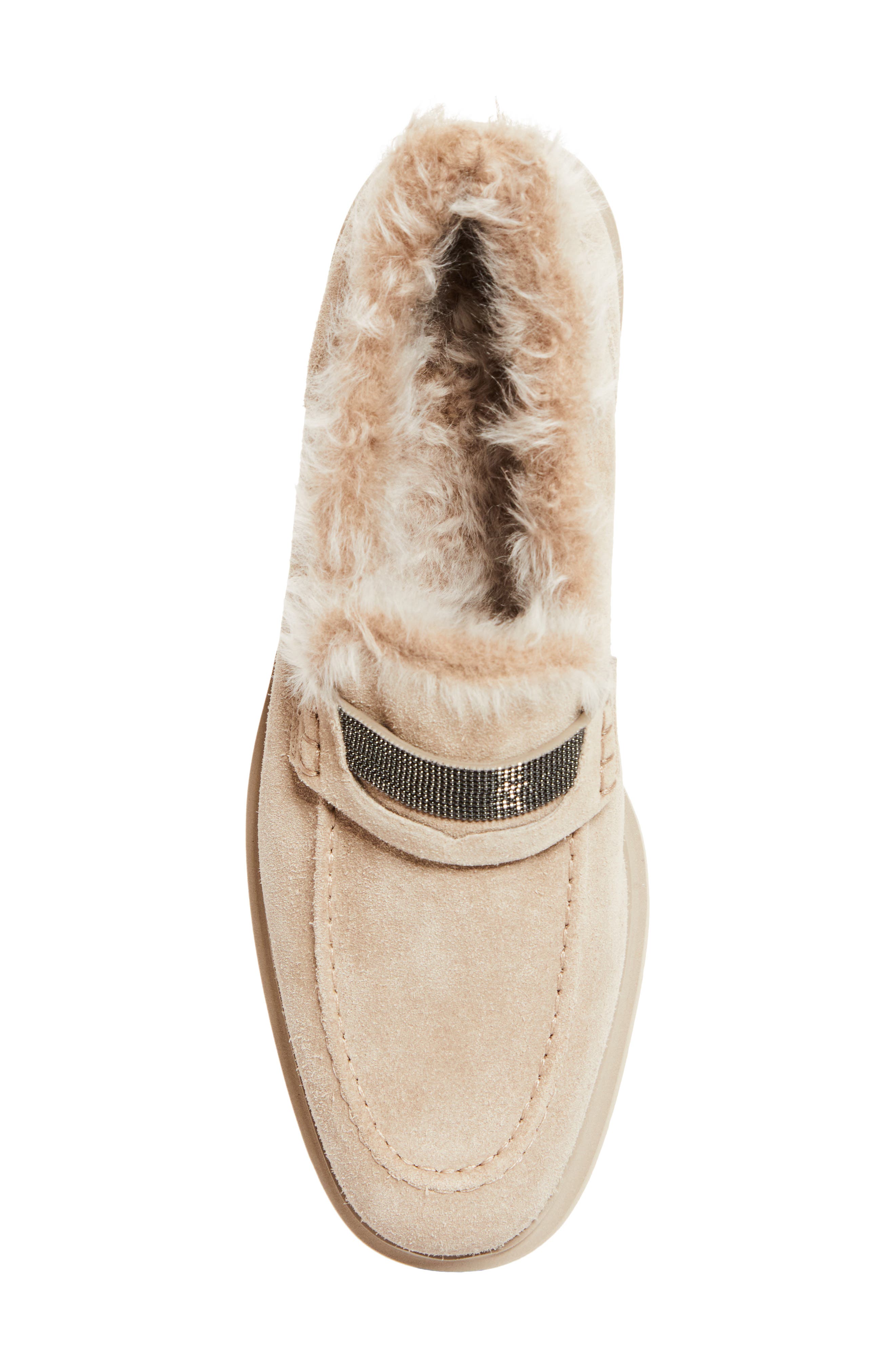 Brunello Cucinelli Monili Genuine Shearling Lined Loafer, Alternate, color, Ice