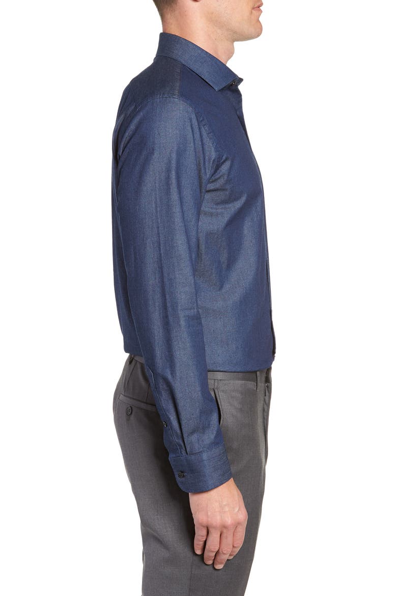 Trim Fit Solid Denim Dress Shirt, Alternate, color, NAVY INDIGO