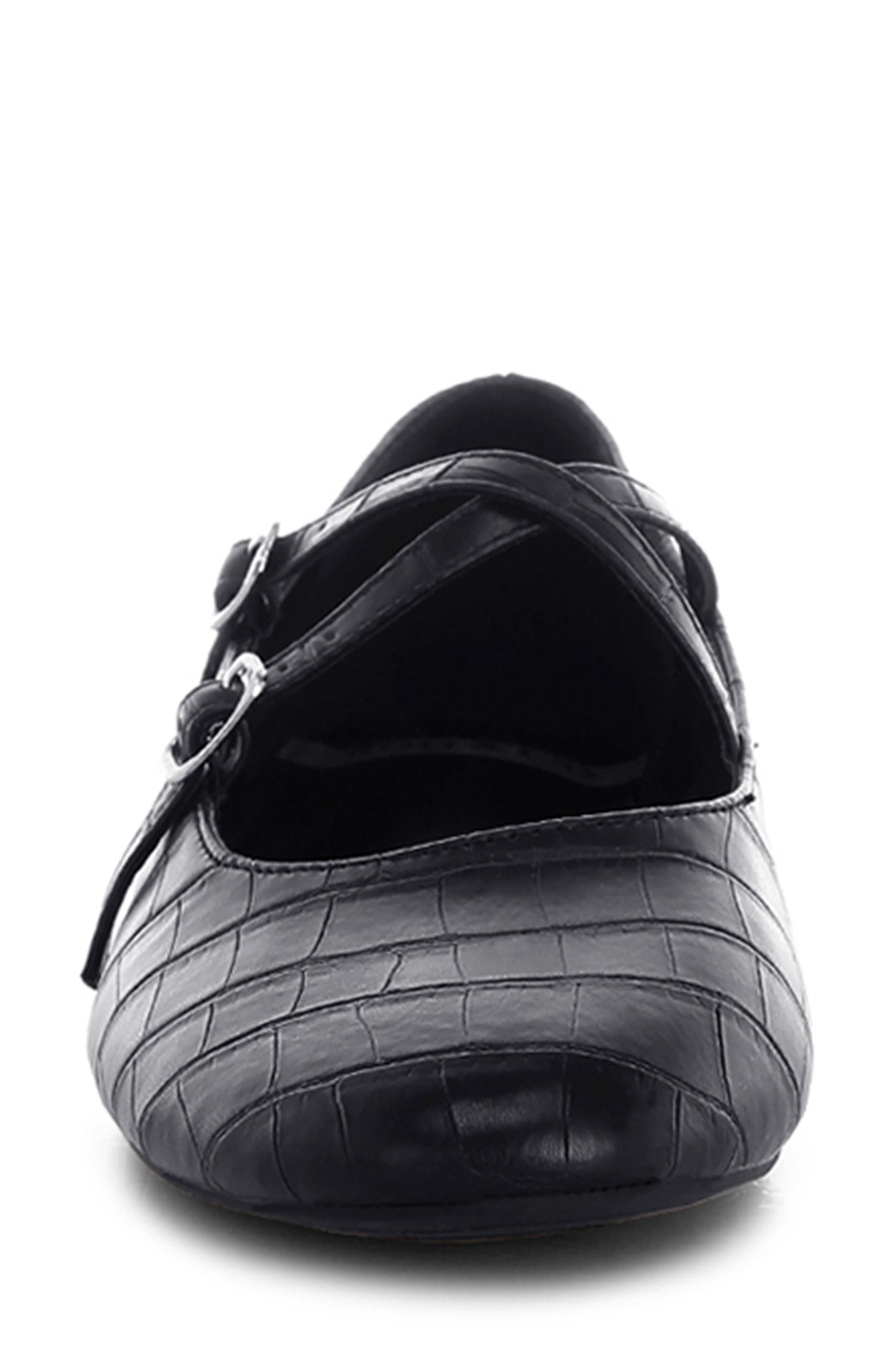 Chirola Croc Embossed Mary Jane Flat, Alternate, color, BLACK