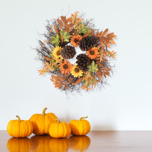 Northlight Sunflowers And Pine Cones Fall Artificial Thanksgiving Wreath, 24-inch, Unlit In Multi