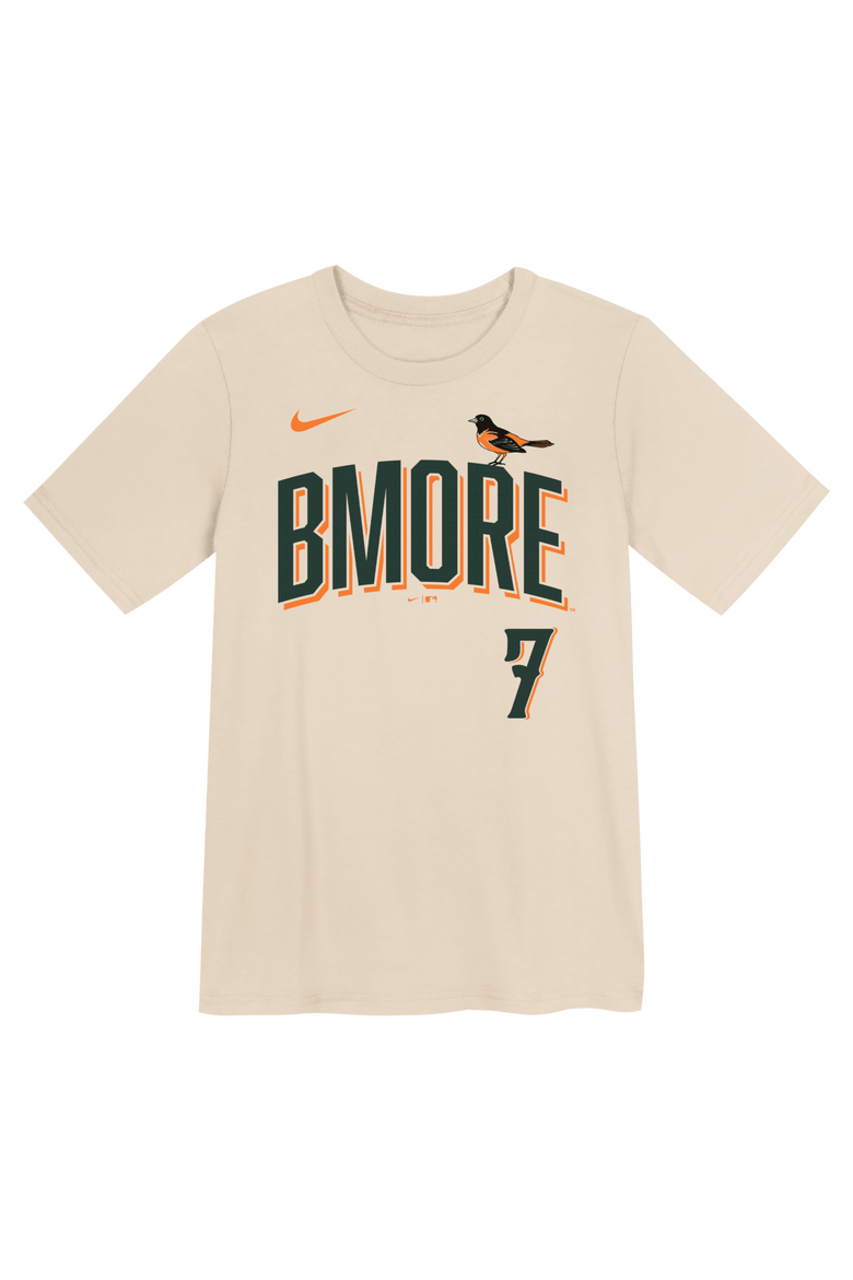 Preschool Nike Jackson Holliday Cream Baltimore Orioles 2026 City Connect Name & Number T-Shirt, Alternate, color, Cream