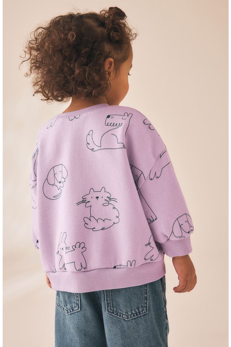 Kids' Animal Doodle Fleece Sweatshirt, Alternate, color, PURPLE
