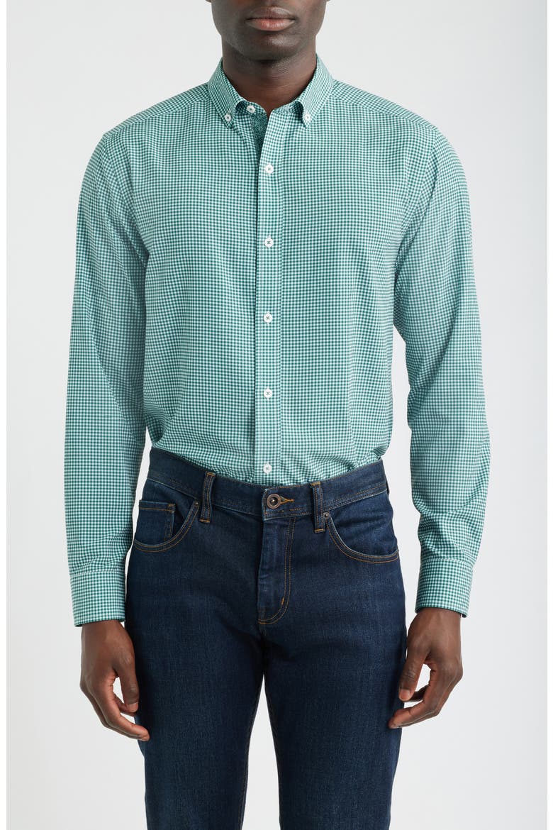 XC+™ Performance Game Day Gingham Button-Up Shirt, Main, color, GREEN