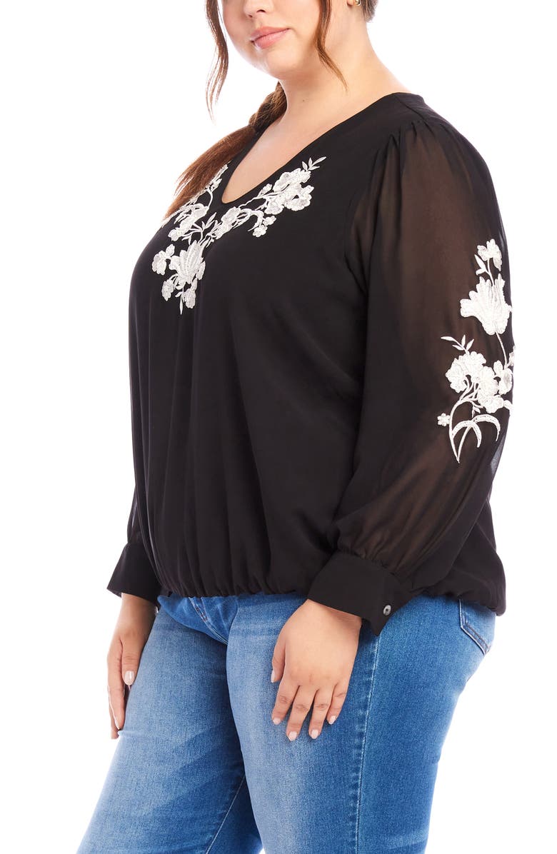 Karen Kane Floral Embroidered Georgette Top, Alternate, color, Black/ Ivory