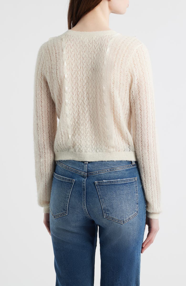 LoveShackFancy Melisse Lace Ruffle Alpaca & Wool Blend Cardigan, Alternate, color, Aspen White