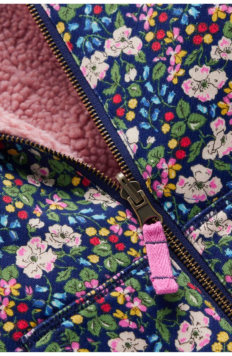 Mini Boden Kids' Reversible Hoodie, Alternate, color, Starboard Blue Berry Floral