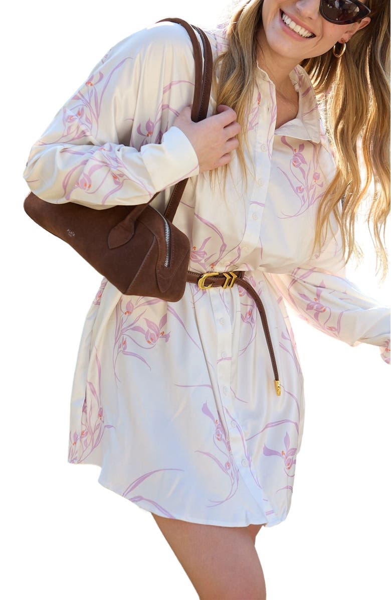LILY AND LIONEL Kristy Button Down Large Floral Shirtdress, Alternate, color, Natural