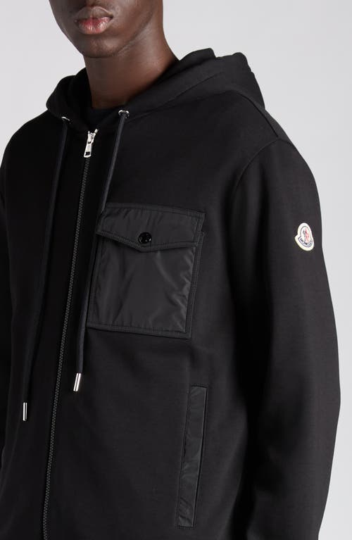Moncler Hooded Drawstring Cardigan Chest Pocket In Black