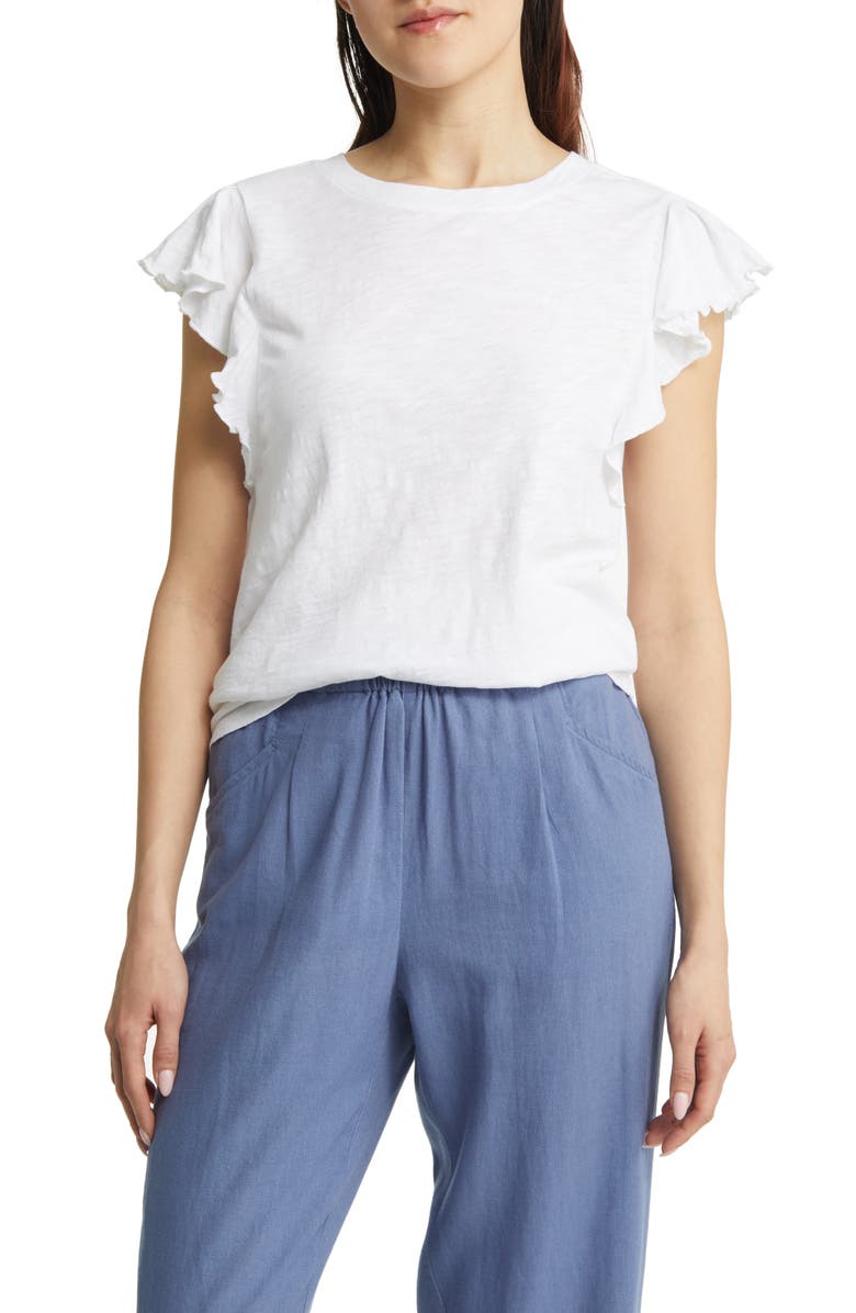 Caslon<sup>®</sup> Flutter Sleeve Slub Top, Main, color, 