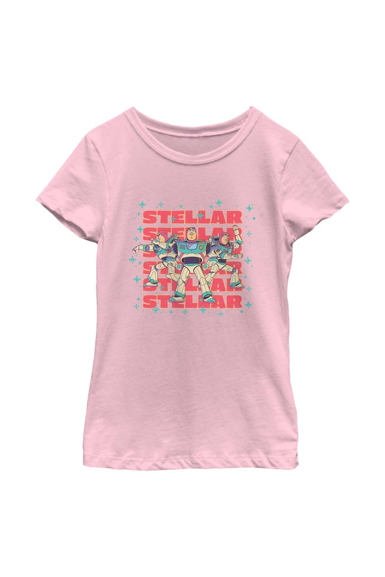 Girl's Toy Story 5 Stellar Stars Buzz  Graphic T-Shirt, Main, color, Light Pink