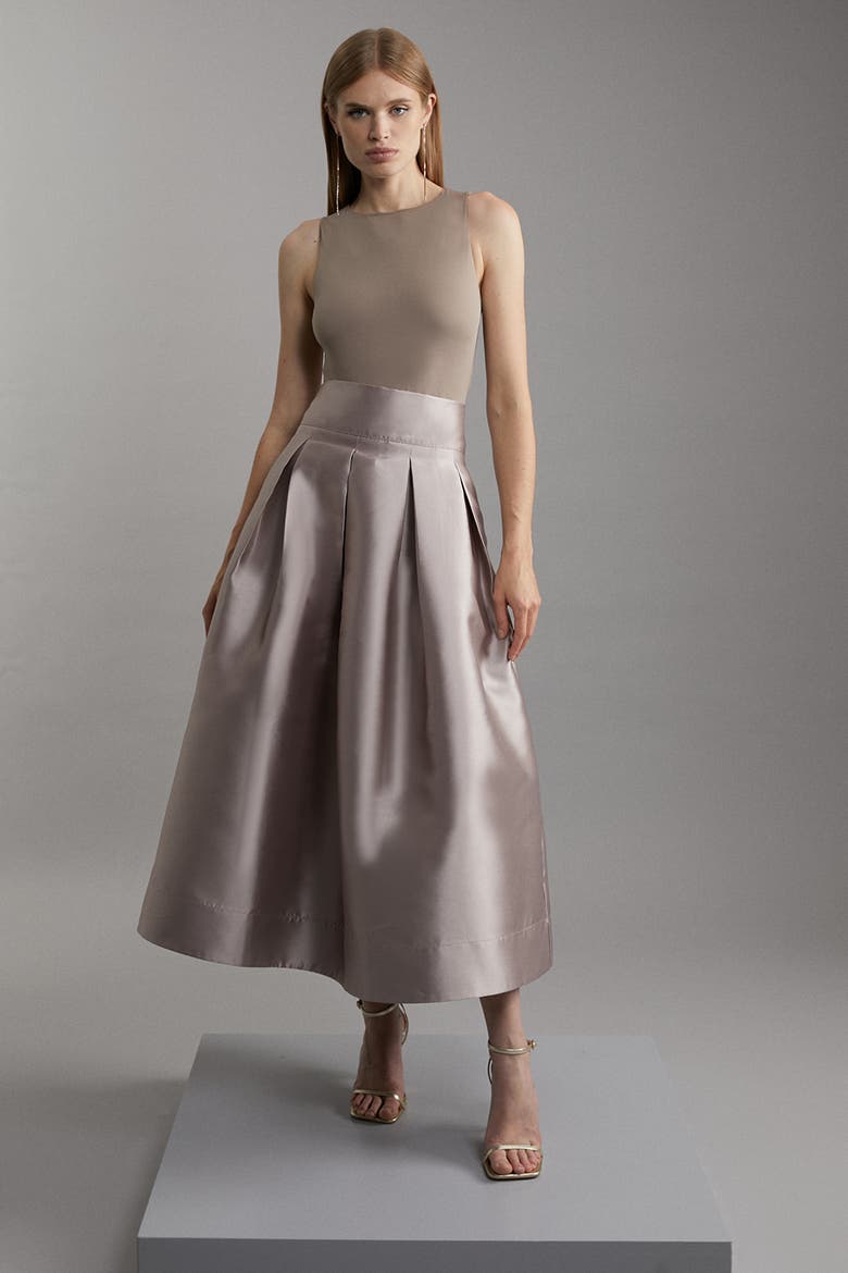 Twill Woven Prom Maxi Skirt, Alternate, color, Bronze