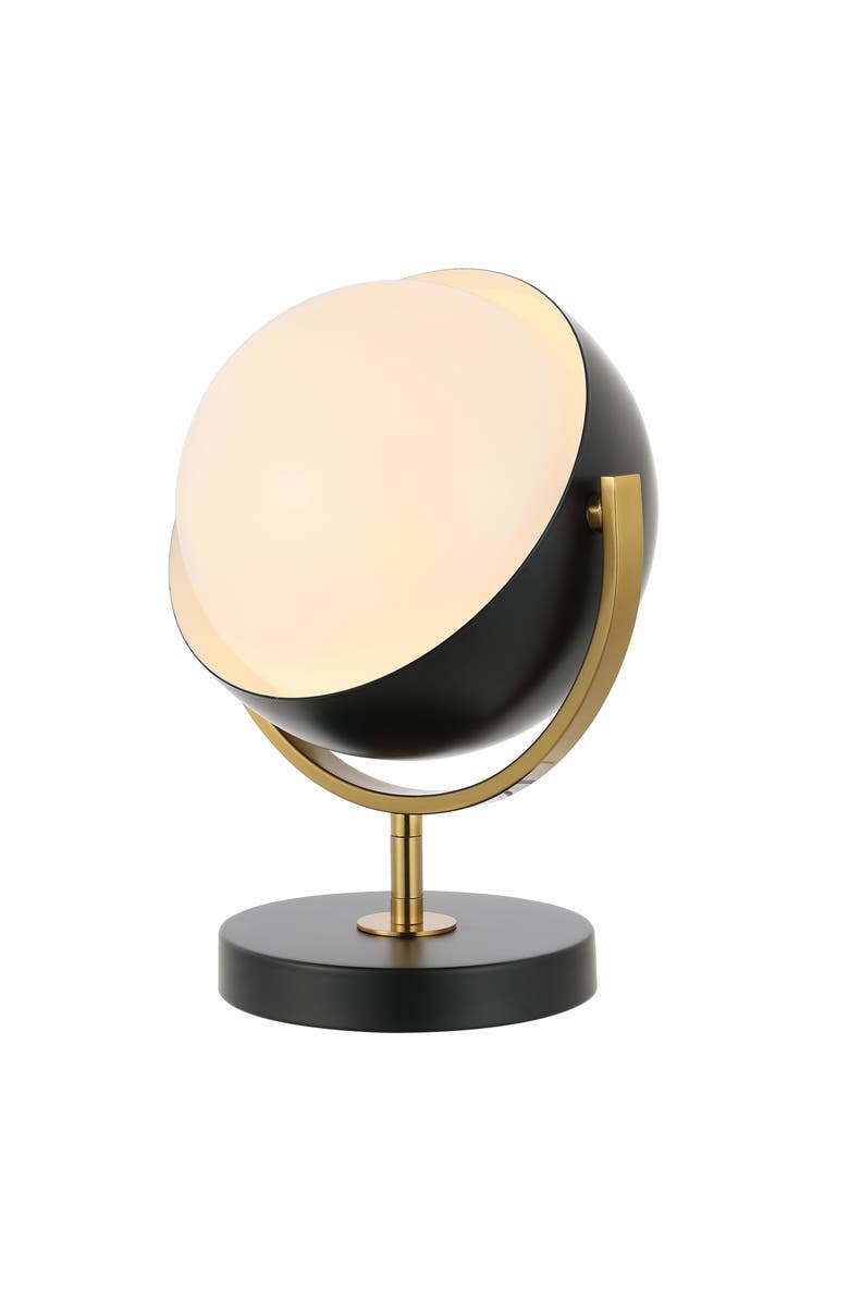 JONATHAN Y Orion Vintage Classic Metal/Acrylic Adjustable Orb LED Floor Spotlight, Main, color, Black/Brass Gold