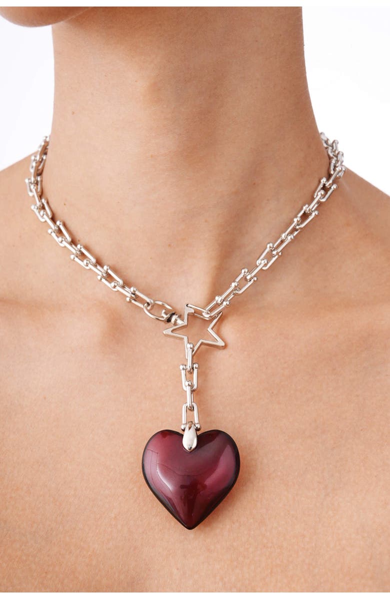 Velvet Luna Steel Chain Necklace With Heart Charm, Alternate, color, Red