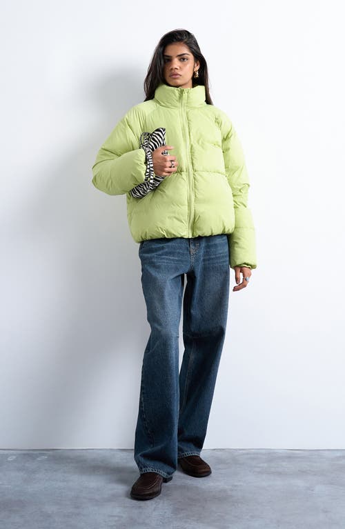 Topshop Puffer Bomber Jacket In Green