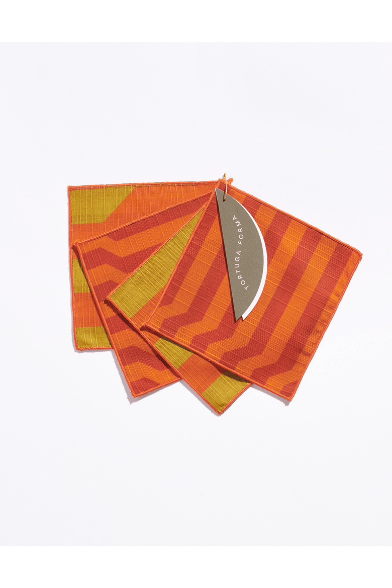 Stripe Cocktail Napkins Set of 4, Main, color, VERMILLION