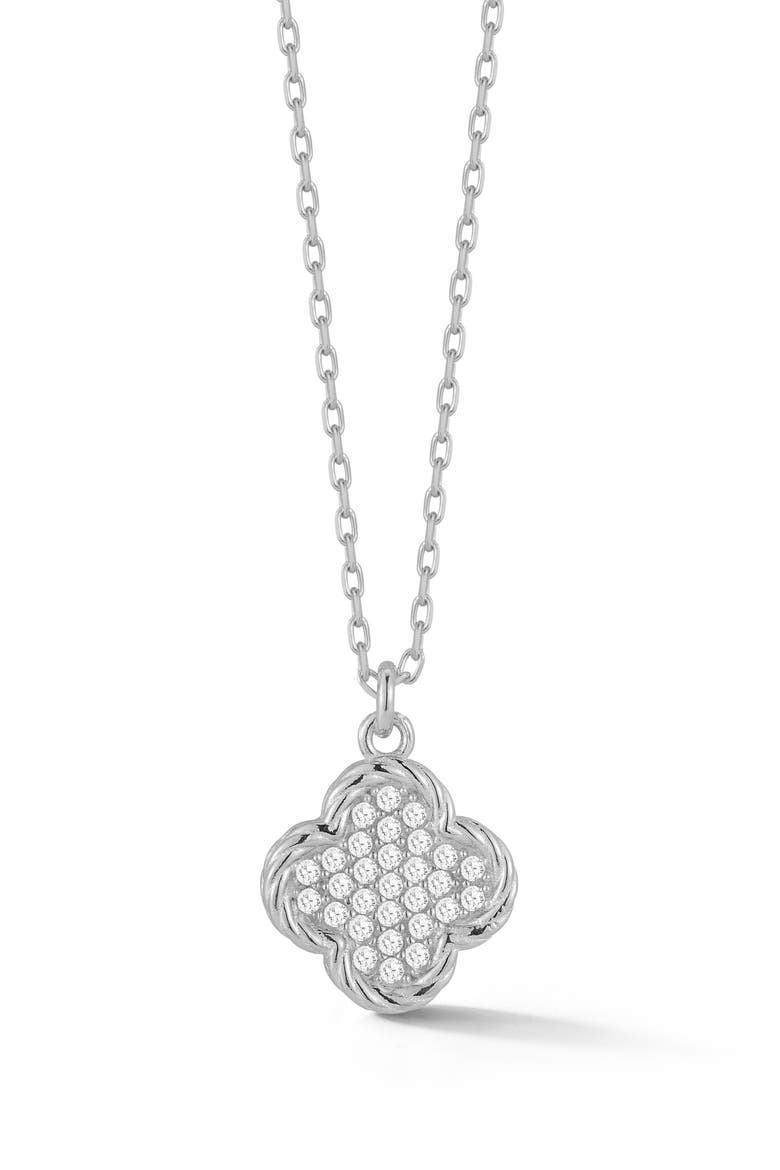 Pavé Clover Pendant Necklace, Main, color, SILVER