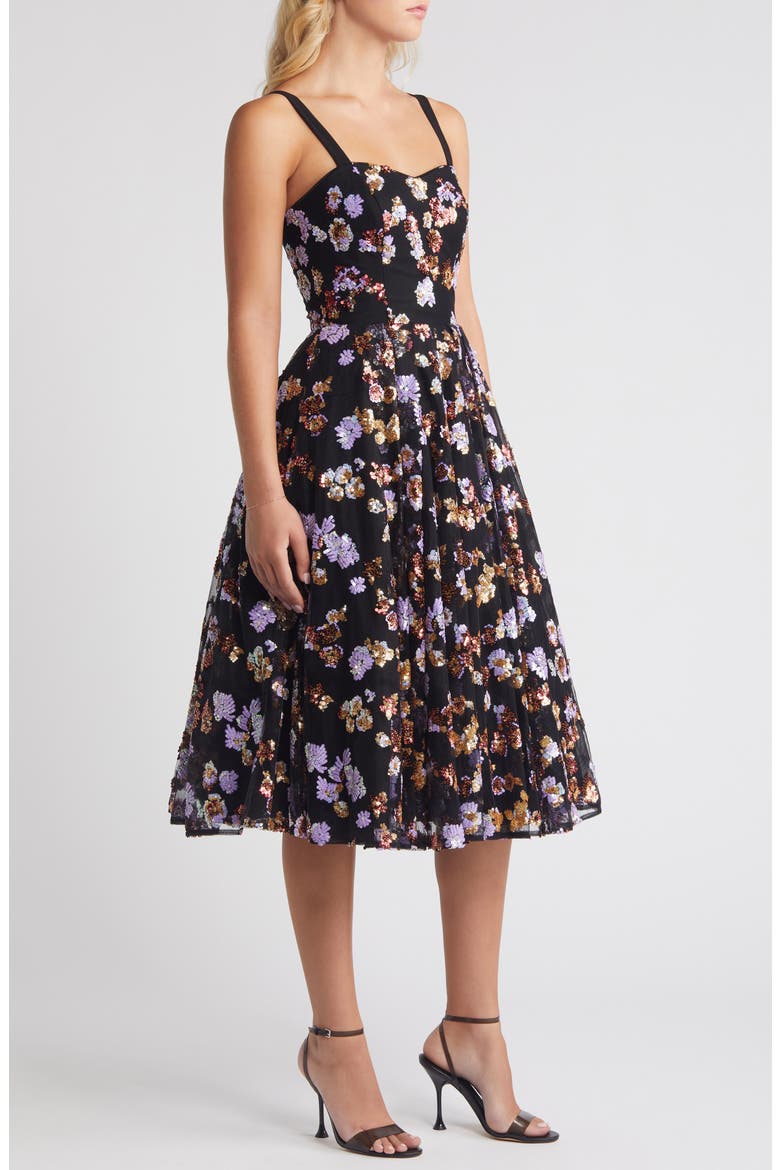 Nessa Floral Sequin Cocktail Dress, Alternate, color, BLACK MULTI