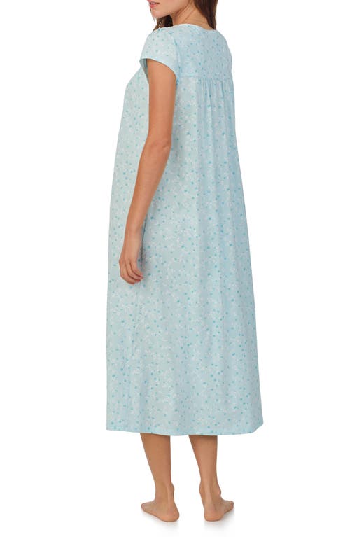 Eileen West Floral Print Cotton Nightgown In Aqua Print