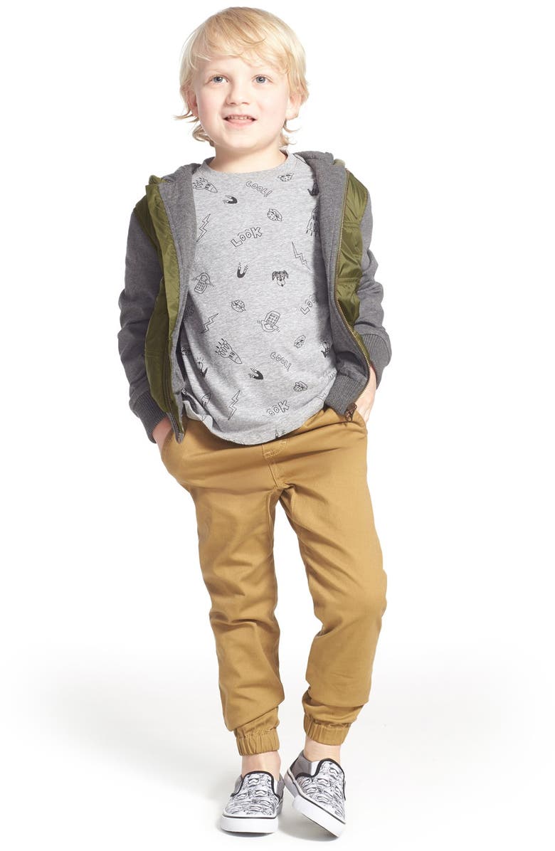 Tucker + Tate Quilted Hooded Jacket with Knit Sleeves, Alternate, color, Olive Burnt