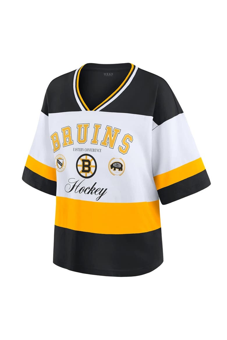 Women's WEAR by Erin Andrews Black/White Boston Bruins Jersey Style Tee, Alternate, color, Black