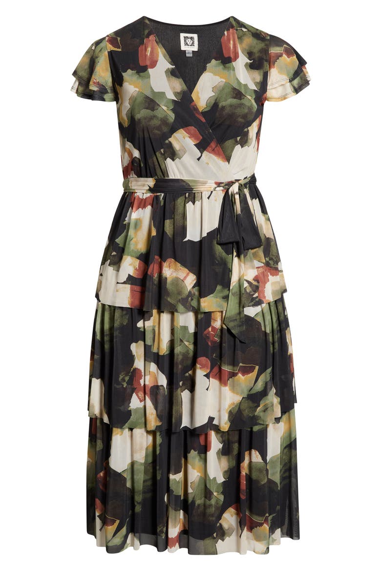Flutter Sleeve Tiered Midi Dress, Alternate, color, LG ABSTRACT FRESCO X