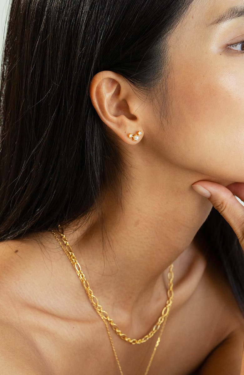 Bearfruit Jewelry Sterling Silver 18k Gold Plated Dawn Pearl Stud Earrings Trendy Minimal, Alternate, color, Gold