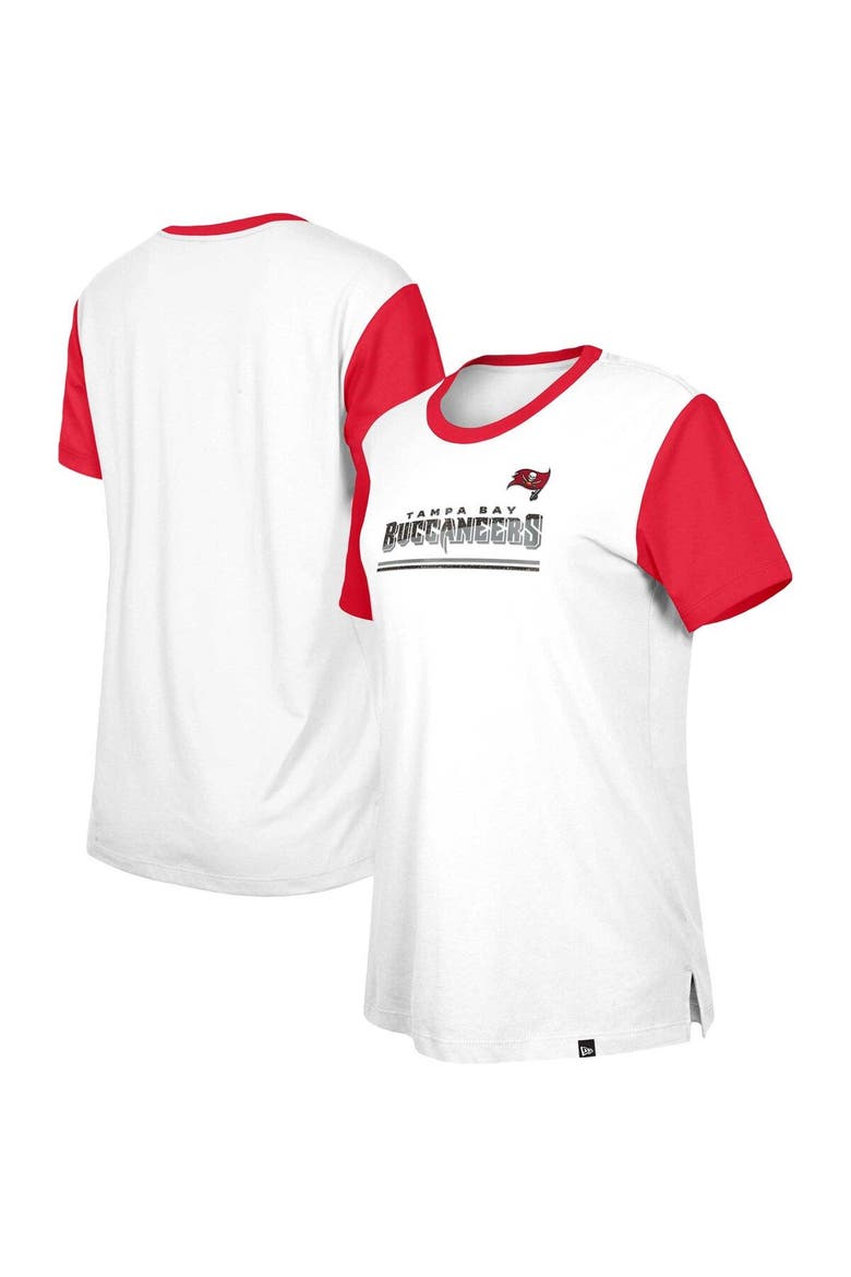 Women's New Era  White/Red Tampa Bay Buccaneers Third Down Colorblock T-Shirt, Main, color, White