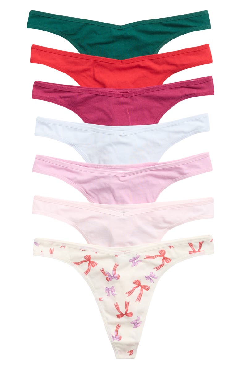 NORDSTROM RACK 7-Pack Days of the Week Thongs, Alternate, color, Tossed Bows Multi