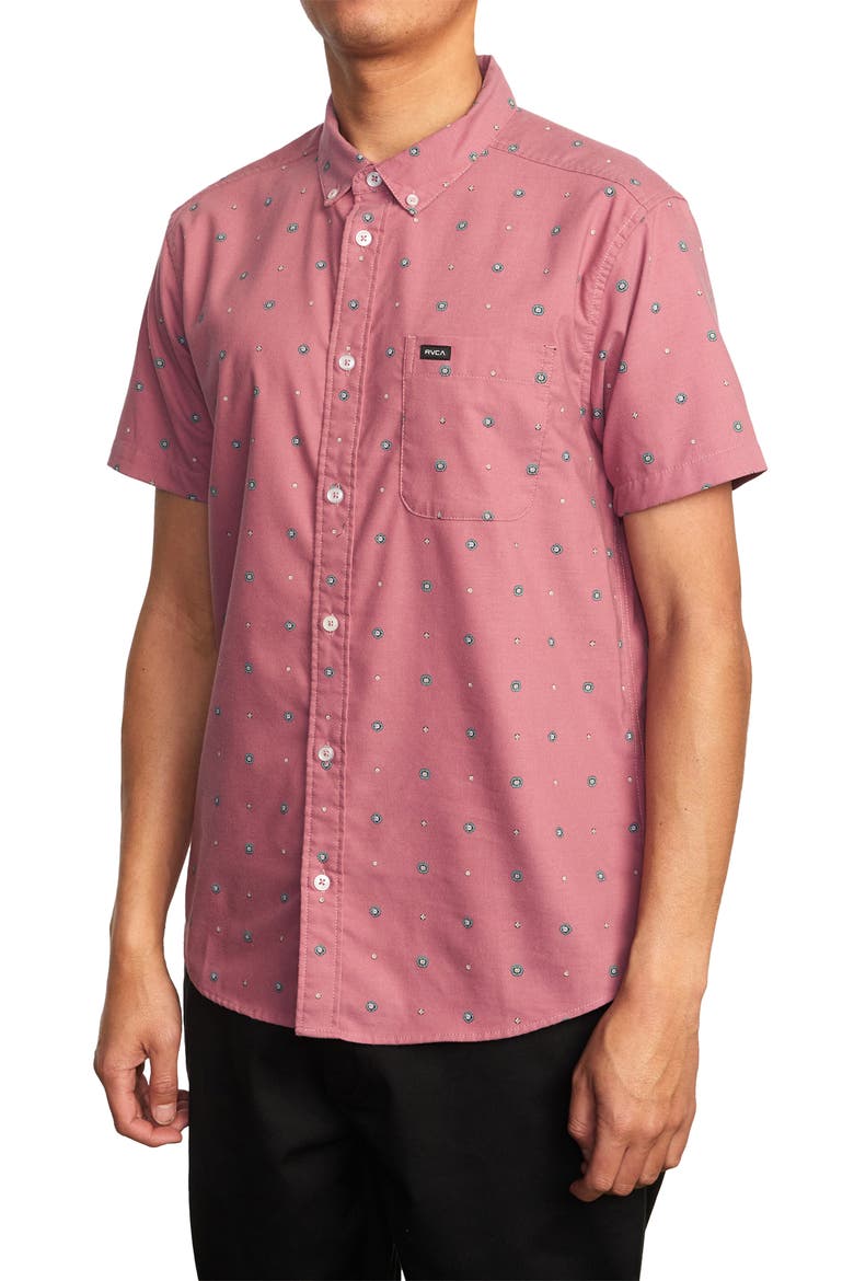That'll Do Classic Fit Floral Print Short Sleeve Button-Down Shirt, Alternate, color, DUSTY PINK