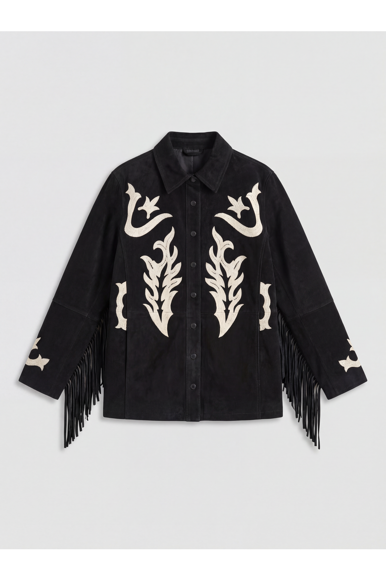 Real Suede Embroidered Western Shirt, Alternate, color, Black
