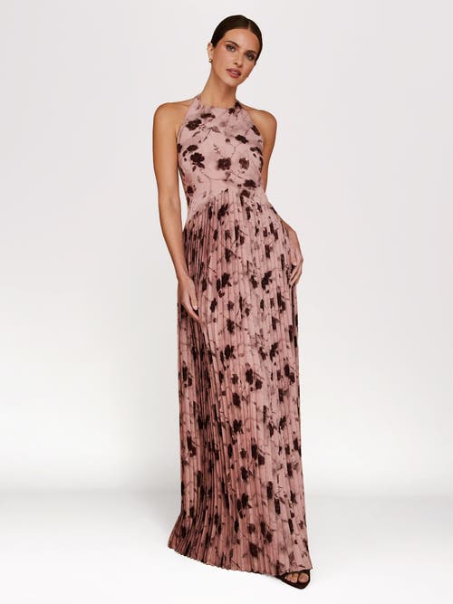 Six Stories Floral Halter Pleated Ruffle Maxi Dress In Pink