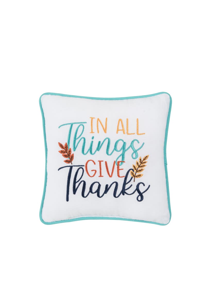 C&F Home Thanksgiving "In All Give Thanks" Wheat Flowers Accent Small/Petite Accent Pillow, 10" x 10", Main, color, Blue