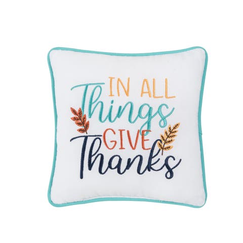 Thanksgiving "In All Give Thanks" Wheat Flowers Accent Small/Petite Accent Pillow, 10" x 10"