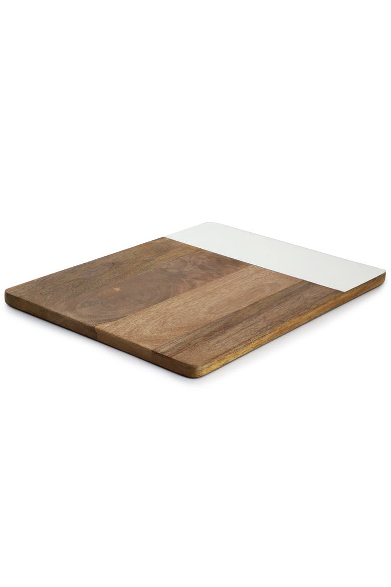 16 Inch Duo Tone Rectangular Wood Serving Platter, Alternate, color, White