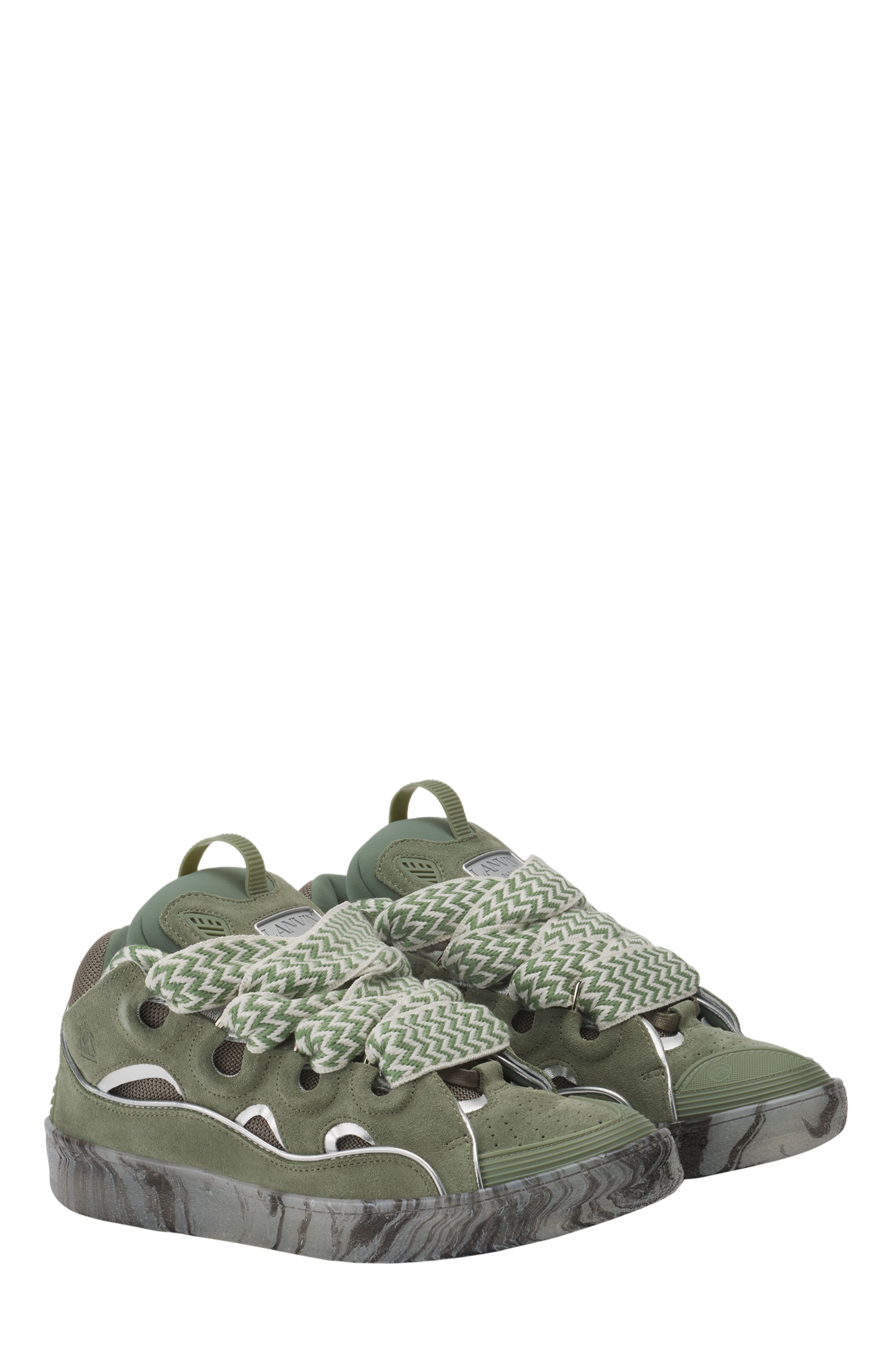 Lanvin Leather Curb Sneakers With Marbled Sole, Alternate, color, 