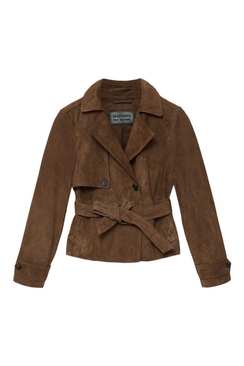 Okena Cropped Suede Jacket, Alternate, color, HOT CHOC BROWN