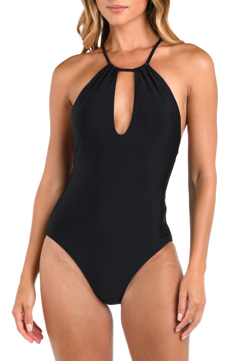 L'AGENCE Belle Solid One-Piece Swimsuit, Main, color, Black