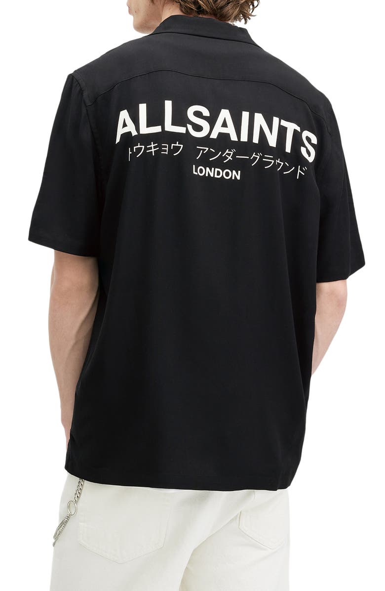 AllSaints Underground Logo Graphic Camp Shirt, Alternate, color, 