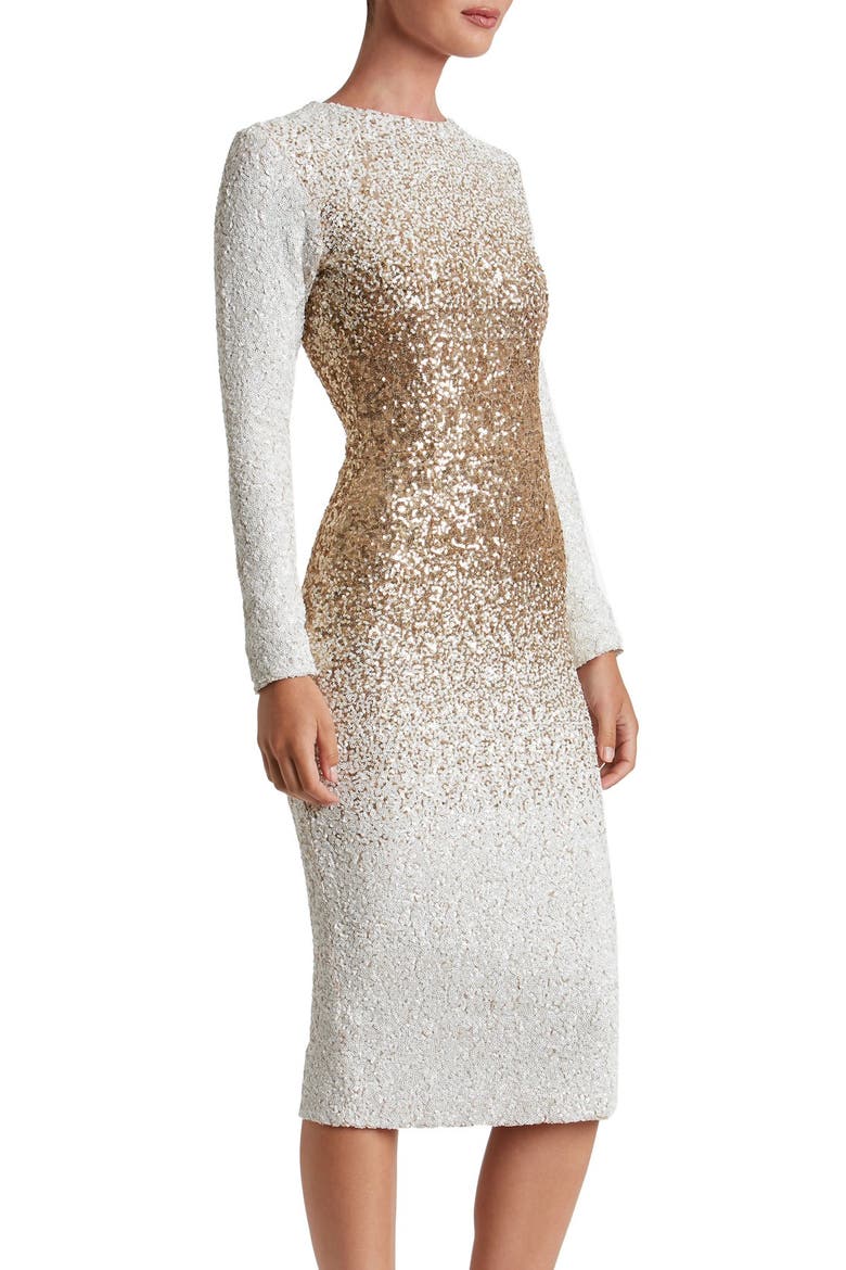 Brooke Sequin Midi Dress, Alternate, color, WHITE/ GOLD OMBRE
