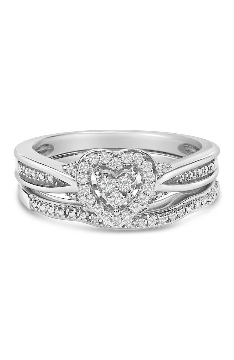 Haus of Brilliance Sterling Silver 1/5 Cttw Diamond Heart Motif Bridal Set, Main, color, Silver