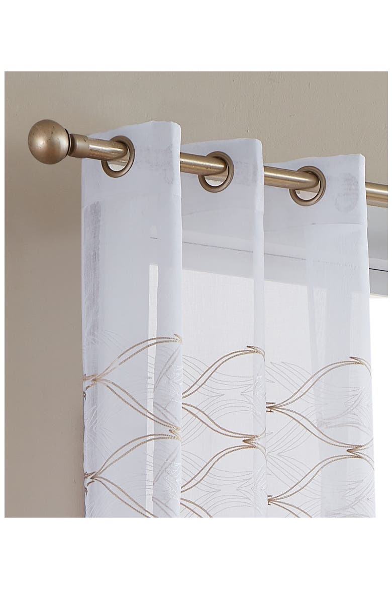 Set of 2 Print Sheer Curtain Panels, Alternate, color, WHITE GOLD