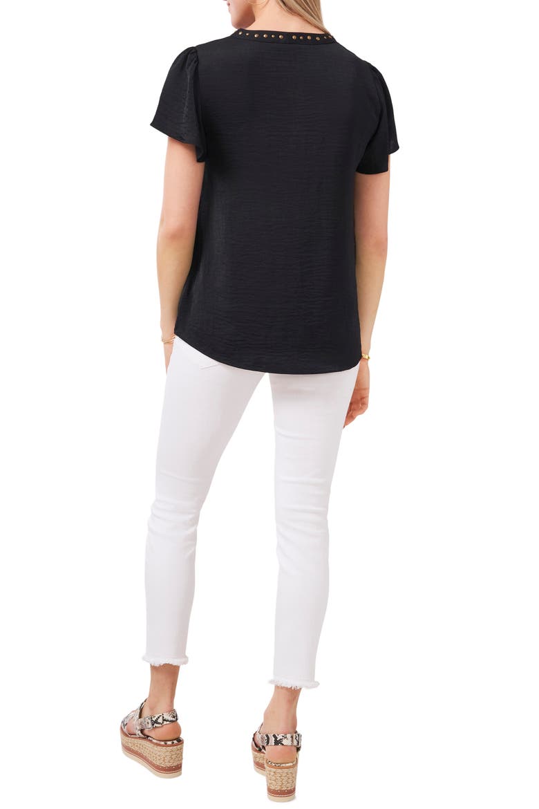 Studded V-Neck Blouse, Alternate, color, RICH BLACK