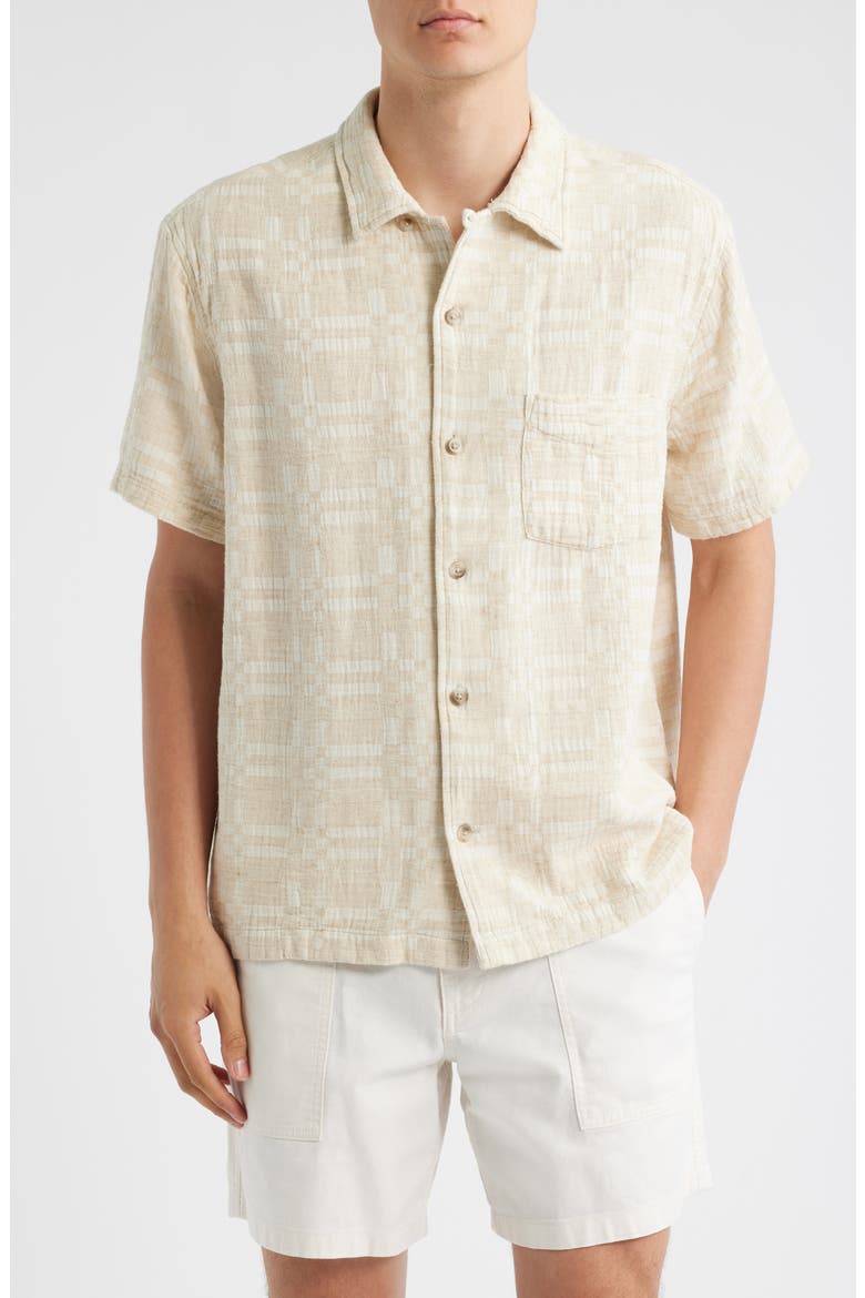 Jacquard Cotton Blend Camp Shirt, Main, color, BEIGE PEARLED