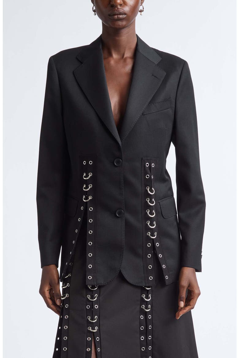 Grommet Ring Hem Slice Jacket, Main, color, BLACK