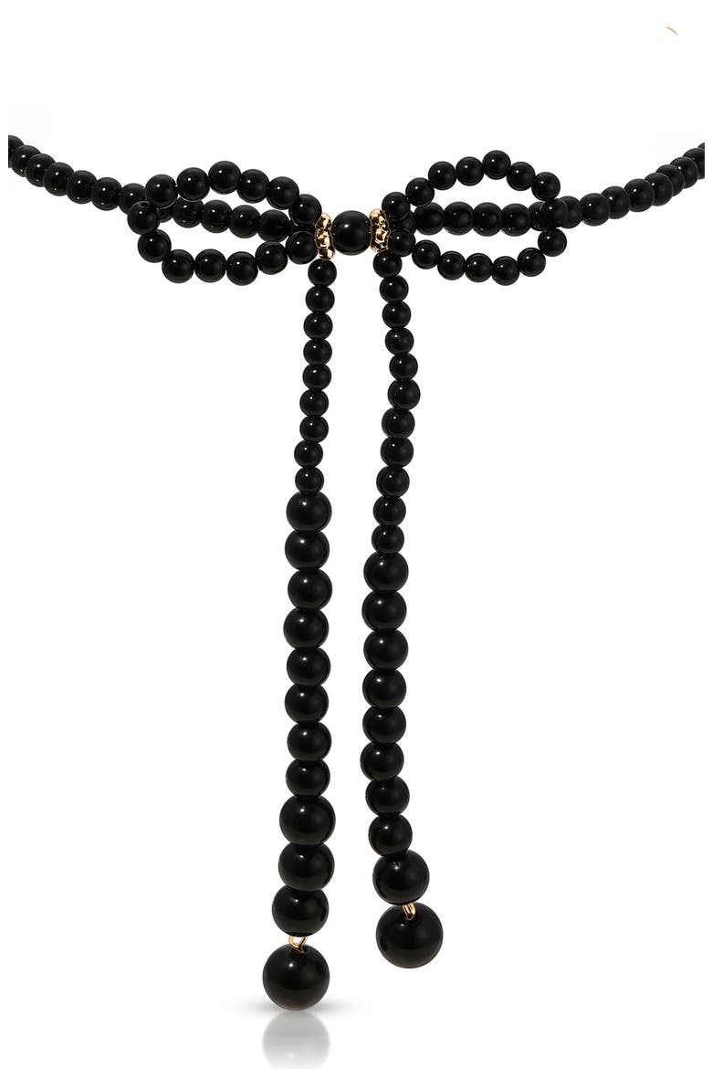 Beaded Bow Necklace, Alternate, color, BLACK