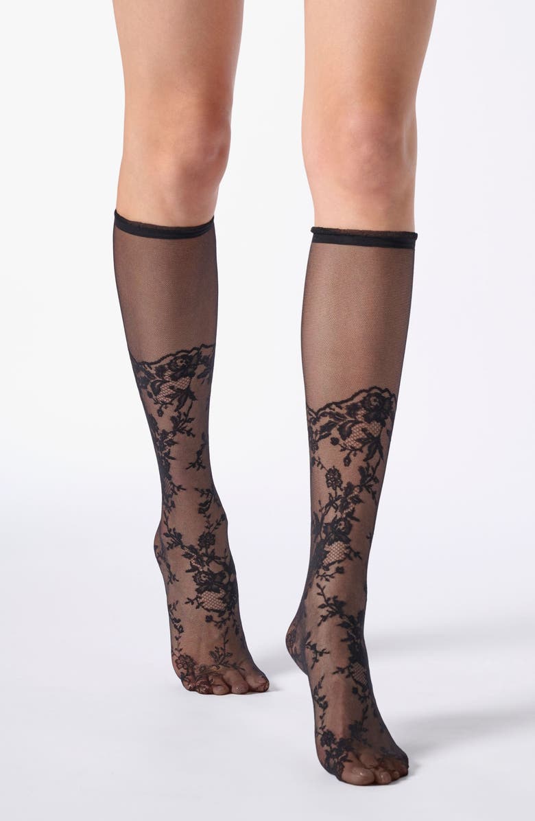 Oroblu Seductive Lace Knee High Socks, Alternate, color, Black