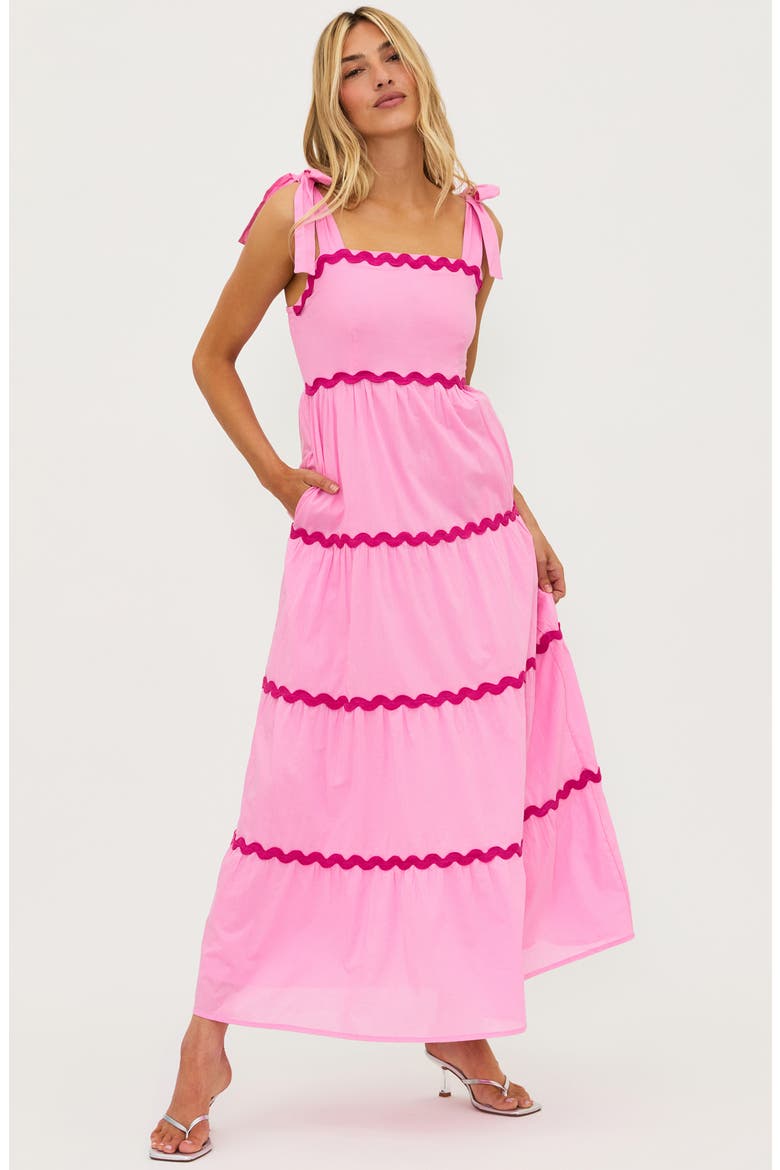 Rickrack Trim Tiered Cover-Up Maxi Dress, Alternate, color, SWEET BERRY